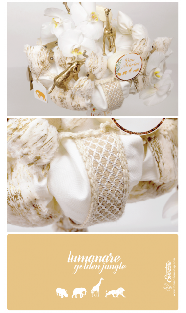Lumanare de botez gold jungle si orhidee alba, 65x4 cm, Gold Jungle 8